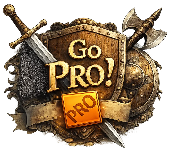 Go PRO! shield with sword and axe
