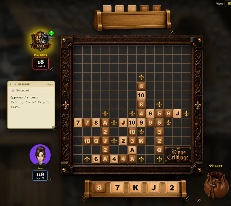 Kings Cribbage game in progress